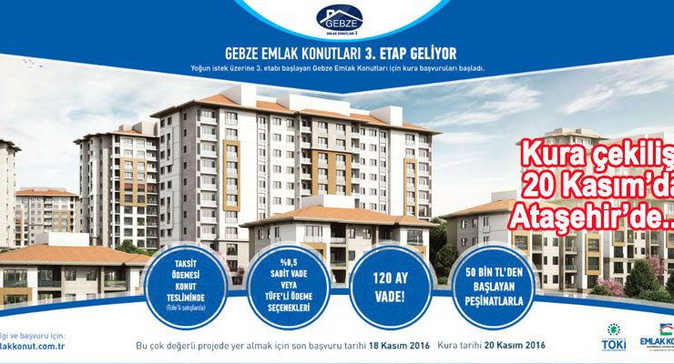Gebze Emlak Konutları 3. Etap’ın kurası 20 Kasım’da