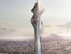 Dev kulenin 1300 tonluk anteni kule içinde monte ediliyor