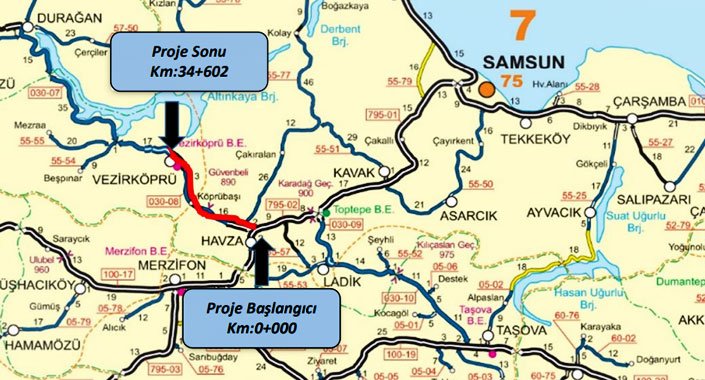 Havza, Vezirköprü ve Durağan Yolu çalışmaları başladı