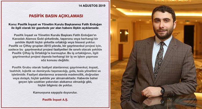 Fatih Erdoğan’dan Alamos Gold ve Çiftay açıklaması