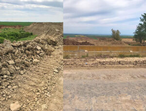 Ergene meralarına tren hattının hafriyatı dökülüyor