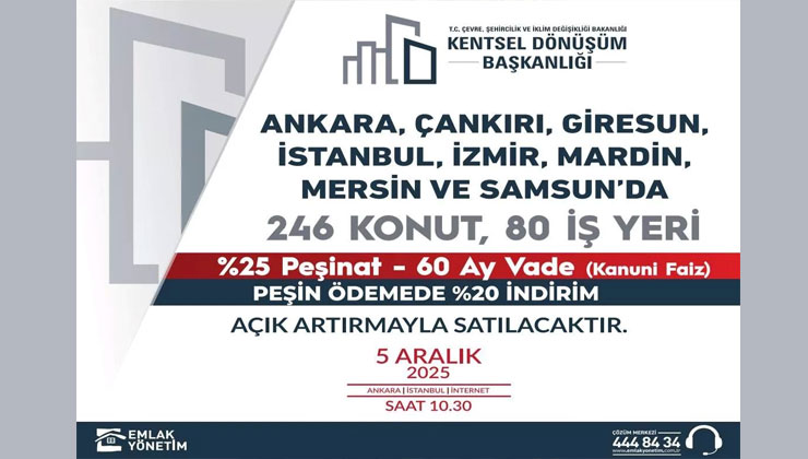Kentsel Dönüşüm Başkanlığı 246 konut ile 80 iş yeri satacak!