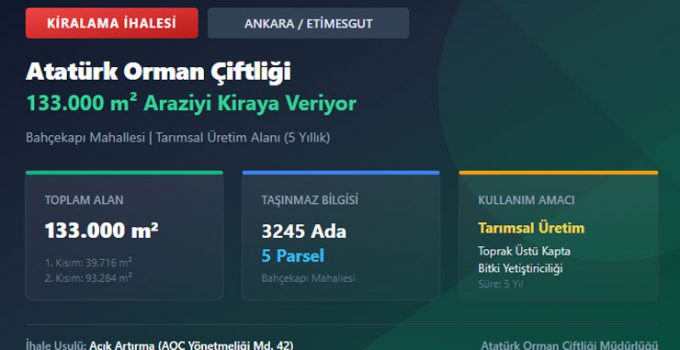 Atatürk Orman Çiftliği 133 bin metrekarelik arazisini kiraya veriyor