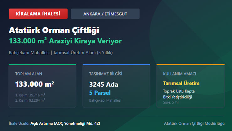 Atatürk Orman Çiftliği 133 bin metrekarelik arazisini kiraya veriyor