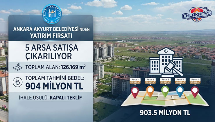 Akyurt Belediyesi 5 arsayı 904 milyon TL’ye satışa çıkarıyor